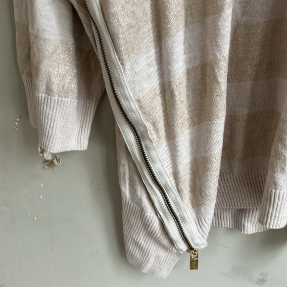 Chico's size 3 gold beige striped sweater zip sides - Picture 4 of 8